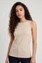 Basic O Neck Zero Sleeve Slim Fit Women's Tank Top Beige 97313 - 2
