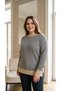 Women's Plus Size Blue and Beige Striped Long-Sleeve Basic Cotton Long Sweatshirt. - 6