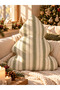 Green Striped Linen Christmas Tree Pillow, 50 cm – Filled Decorative Pillow. - 3