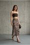 Graphic Pattern Viscose Satin Fabric, Midi-Length Brown Skirt.