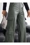Women's High-Waisted Wide-Leg Leather Cargo Pants. - 3