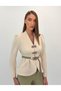 Avelina Belted Blazer with Belt Detail and Contrast Trimming, Paired with Pants—Cream and Light Khaki Suit - 5