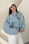 Women's Balloon Sleeve Oversized Crop Denim Bomber Jacket. - 4