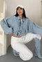 Women's Balloon Sleeve Oversized Crop Denim Bomber Jacket. - 2