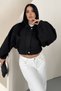 Women's Balloon Sleeve Oversized Crop Denim Bomber Jacket. - 4