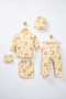 Cute Penguin-Printed 5-Piece Baby Hospital Outfit Set, 100% Cotton, Newborn 0–3 Months, Beige - 2