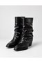 Black Textured Women's Ruched Boots - 5