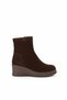 Women's Genuine Leather Non-Slip Sole Wedge Heel Boots Nhr.341 Brown Suede