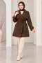 Women's Short Trench Coat with Belt, Buttoned, Wrap-Style Collar, and Pockets, Suitable for All Seasons.