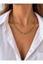 Geometric Detailed Gold Necklace with Colored Stones - 3