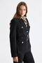 Velvet Jacket with a Flap Pocket and Belt, Black. - 2