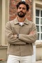 Men's Textured Seasonal Jacket with Buttoned Collar - 5