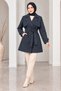 Women's Short Trench Coat with Belt, Buttoned, Wrap-Style Collar, and Pockets, Suitable for All Seasons.