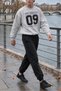 Athletics 09, Typography Number Print, Melange Grey, 2-Piece Unisex Sweatshirt and Jogger Set. - 3