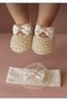 Ecru Pearl-Embellished Bowknot Baby Girl Booties and Hairband Set Yrn-102 - 2