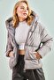 Women's Dark Gray Hooded Puffer Coat 10141018 - 3