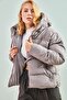 Women's Dark Gray Hooded Puffer Coat 10141018 - 5