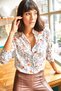 Women's White Orange Small Colorful Floral Woven Viscose Shirt GML-19000911 - 5