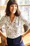 Women's White Navy Small Colorful Floral Woven Viscose Shirt GML-19000911