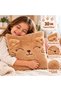 Checked Pillow with Plush Cat Design, 30 cm, Brown - 4