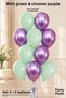 Set of 10 Green and Chrome Purple Latex Balloons, 11 Inches, 5+5, for Birthday Party Decorations