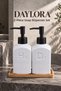 Daylora 350 ml Checked White Liquid Soap Dispenser Set of 2 with Porcelain Bamboo Tray