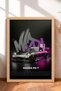 Gray Japanese Sports Car Poster with Pink Neon Lighting and Frame—Car Poster for Garage or Office Wall Decor OTO222