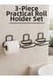 3-Piece Self-Adhesive Toilet Paper Holder Set, Black Wall-Mounted Toilet Paper Holder - Lisinya LSELDR06