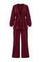 Burgundy Belted Dressing Gown-Pants Knitted Large Size Pajamas Set Tbbaw27Ai00035