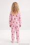 Pink Girls' Cotton Pajama Set with Teddy Bear Print, Elasticated Hem, and Crew Neck TKDAW27PT00022 - 2