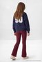Burgundy Solid/Basic Flare/Flared Girls' Stretch Knit Leggings TKDSS24TA00007 - 2