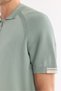 Men's Nile Green Polo Collar Zippered Rayon Blended Regular Fit Knitwear T-Shirt A61Y5009 - 6