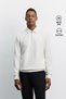 Men's Ecru Polo Collar Zippered Jacquard Regular Fit Sweatshirt A62Y1245