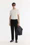 Men's Black Classic Waist Buckle Easy-Iron Carrot Fit Trousers A61Y3026 - 7