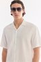 Men's White Apaj Collar Viscose Blended Short Sleeve Comfort Fit Shirt A61Y2061 - 5