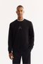 Men's Black Crew Neck Cotton Bi-Stretch Printed Regular Fit Sweatshirt A52Y1305