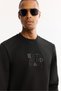 Men's Black Crew Neck Cotton Bi-Stretch Printed Regular Fit Sweatshirt A52Y1247 - 7