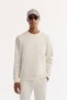 Men's Ecru Crew Neck Cotton Bi-Stretch Regular Fit Sweatshirt A52Y1272