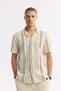 Men's Beige Apaj Collar Striped Cotton Short Sleeve Comfort Fit Shirt A51Y2071 - 6