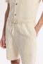 Men's Beige Elastic Waist Lace-Up 100% Cotton Relaxed Fit Shorts A51Y3708 - 4