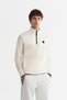 Men's Ecru Cold Resistant Zippered Stand Collar Fleece Regular Fit Sweatshirt A42Y1380