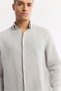 Men's Gray Bottomed Britli Collar Embroidered 100% Linen Comfort Fit Shirt A51Y2145 - 2