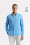 Men's Blue Button down Collar 100% Linen Comfort Fit Shirt B002191