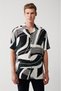 Men's Beige Viscose Cuban Collar Patterned Short Sleeve Shirt A31Y2198 - 3