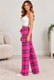Women's Pink Plaid Patterned Fleece Pajama Bottoms – Winter Soft Textured Comfortable Fit - 2