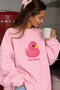Women's Pink Crew Neck Sweatshirt Dress – Pink Duck Printed 3 Yarn Ş Fleece-Lined Oversize - 2