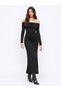 Black Bardot Collar Ruched Maxi Sandy Dress - 5