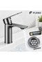 Fleko Brand Anthracite Grey Open-Handle Bathroom Sink Faucet with Hot and Cold Water Inlet.