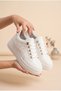 Women's Stone Detailed Bow Patterned Thick Flat Sole Sneaker Lace-Up Comfortable Daily Sports Shoes Walking Shoes - 2