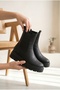 Women's Leather Textured Thick Serrated Sole Flexible Side Strap Casual Chelsea Boots - 3